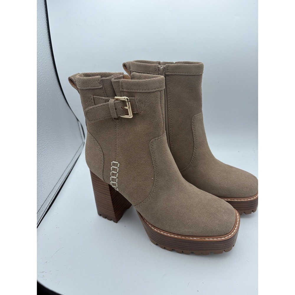 Steve‎ Madden booties womans size 6.5 beige lug sole block heel suede